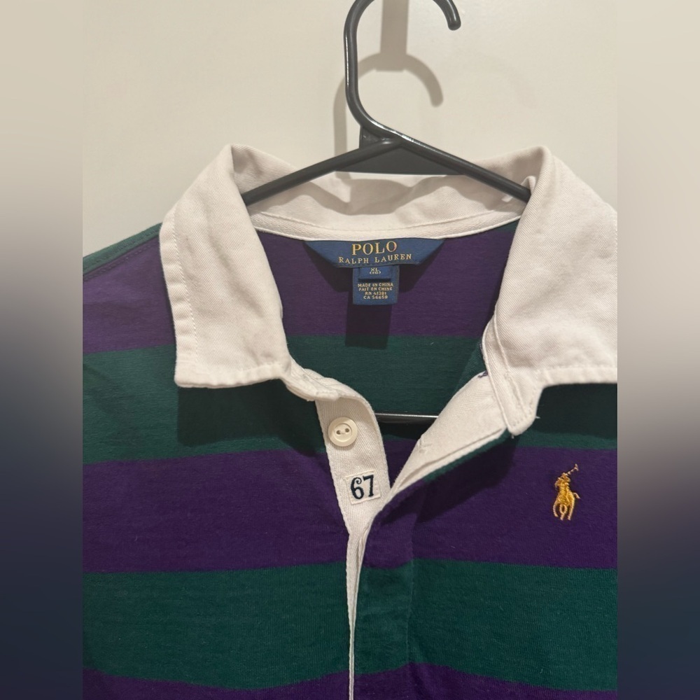 Polo by Ralph Lauren Kids Purple and Green Striped Rugby Long Sleeve Dress XL 16 - Picture 3 of 6